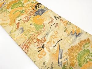 アンティーク　屋敷風景に宝尽くし・鶴模様織り出し丸帯（材料）